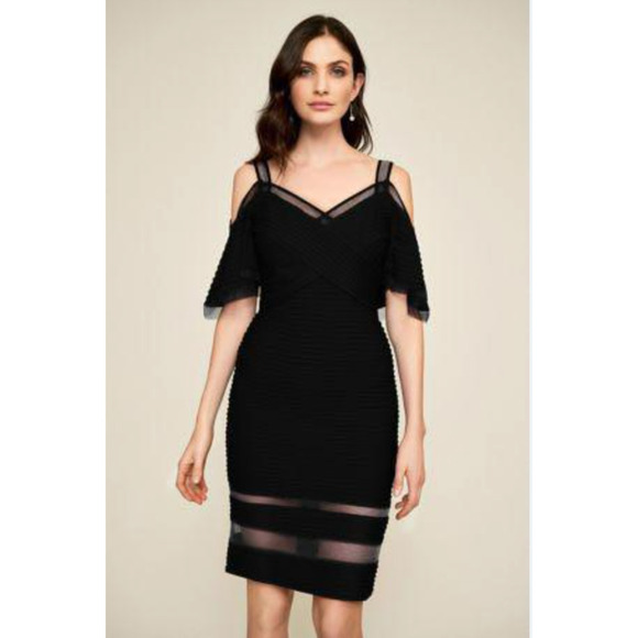 Tadashi Shoji MALIAH COLD-SHOULDER PINTUCK JERSEY DRESS - Picture 1 of 15